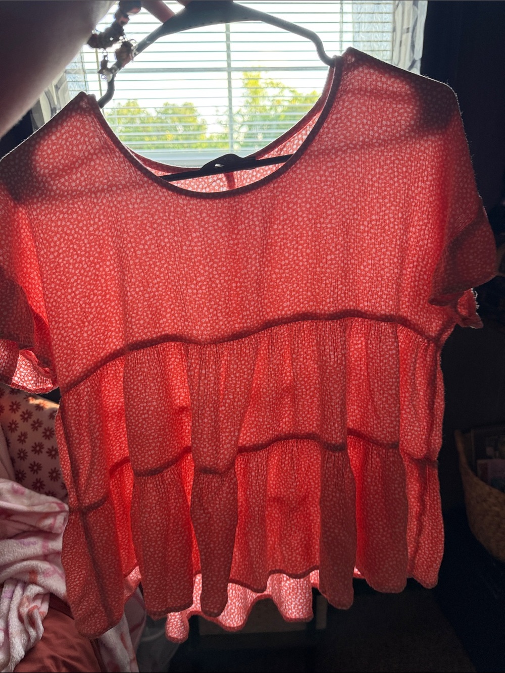 Final Touch Coral Tiered Short-Sleeve Tunic